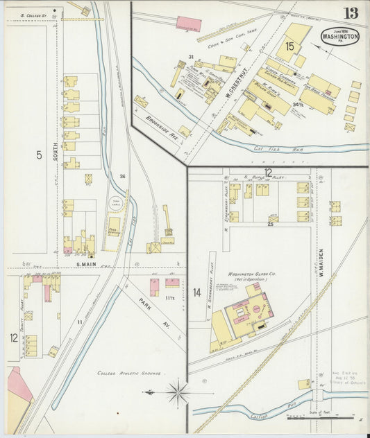 Sanborn Fire Insurance Map from Washington, Washington County, Pennsylvania (1896), Sheet #0013 - Historic Sanborn Fire Insurance Map Print, vintage old map wall art, antique decor, genealogy gift, Sanborn Fire Insurance Map from Washington Washington map