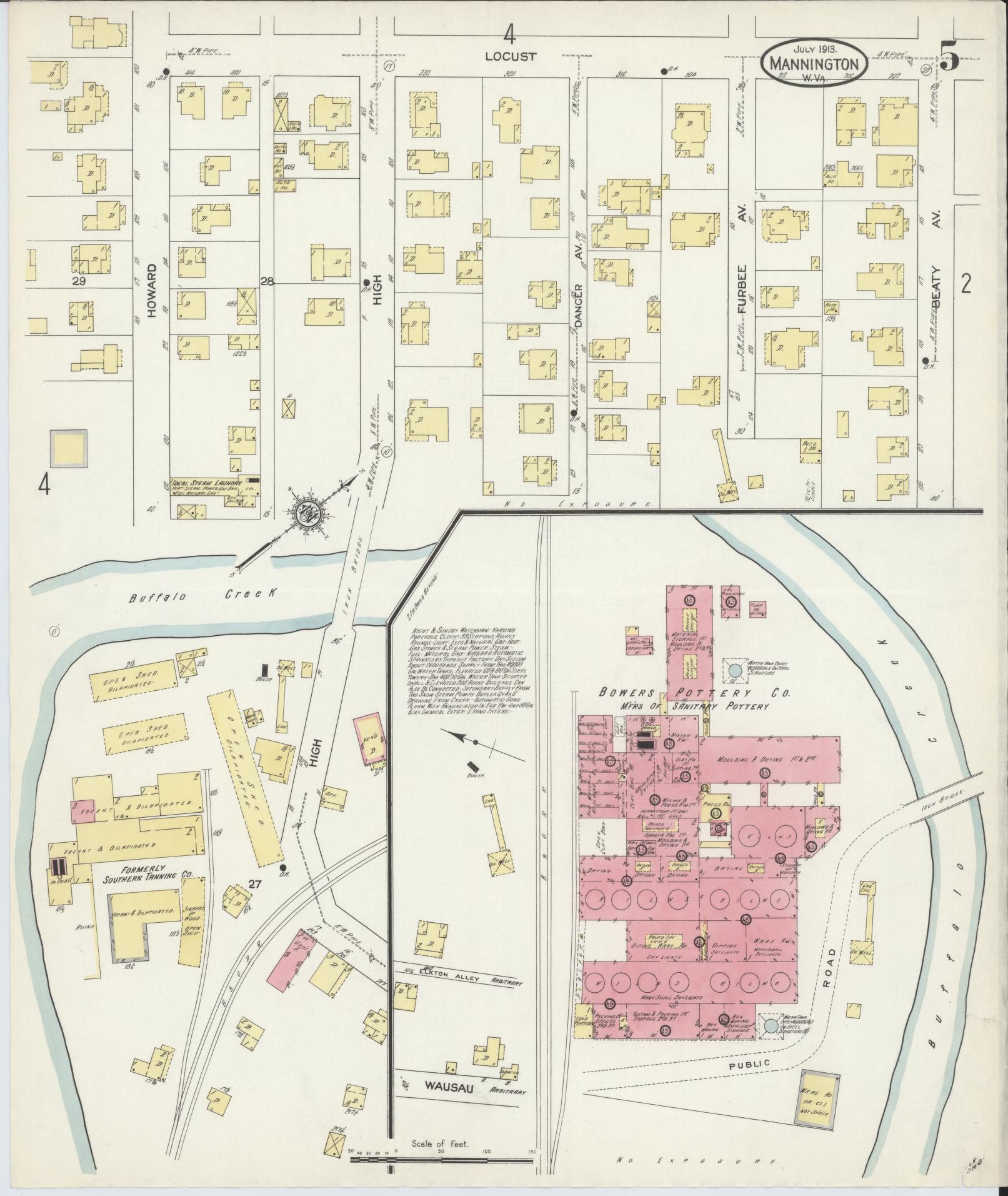 Sanborn Fire Insurance Map from Mannington, Marion County, West Virginia (1913), Sheet #0005 - Complete Map Set gallery image, historic Sanborn map, vintage wall art, West Virginia West Virginia