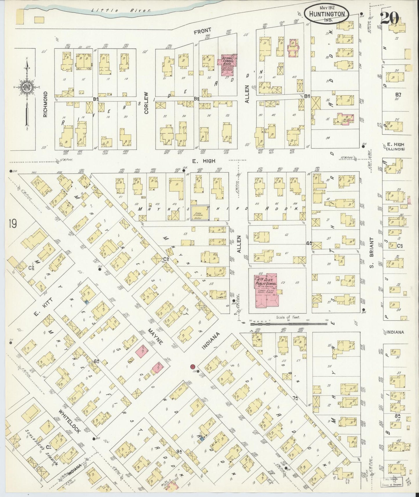 Sanborn Fire Insurance Map from Huntington, Huntington County, Indiana (1912), Sheet #0020 - Complete Map Set gallery image, historic Sanborn map, vintage wall art, Indiana Indiana
