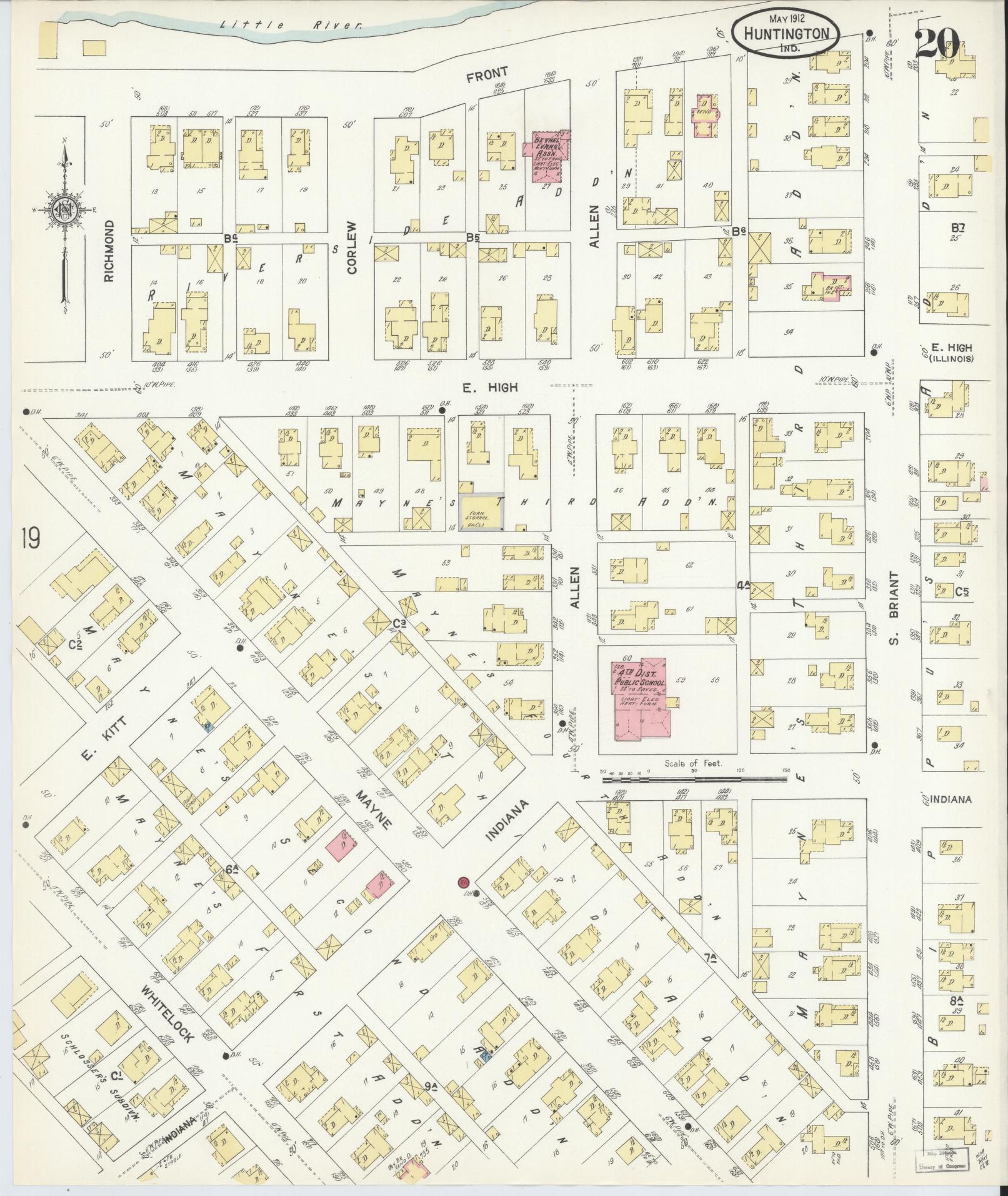 Sanborn Fire Insurance Map from Huntington, Huntington County, Indiana (1912), Sheet #0020 - Complete Map Set gallery image, historic Sanborn map, vintage wall art, Indiana Indiana