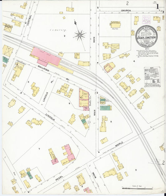 Sanborn Fire Insurance Map from Essex Junction, Chittenden County, Vermont (1904), Sheet #0001 - Historic Sanborn Fire Insurance Map Print, vintage old map wall art, antique decor, genealogy gift, Vermont Vermont map