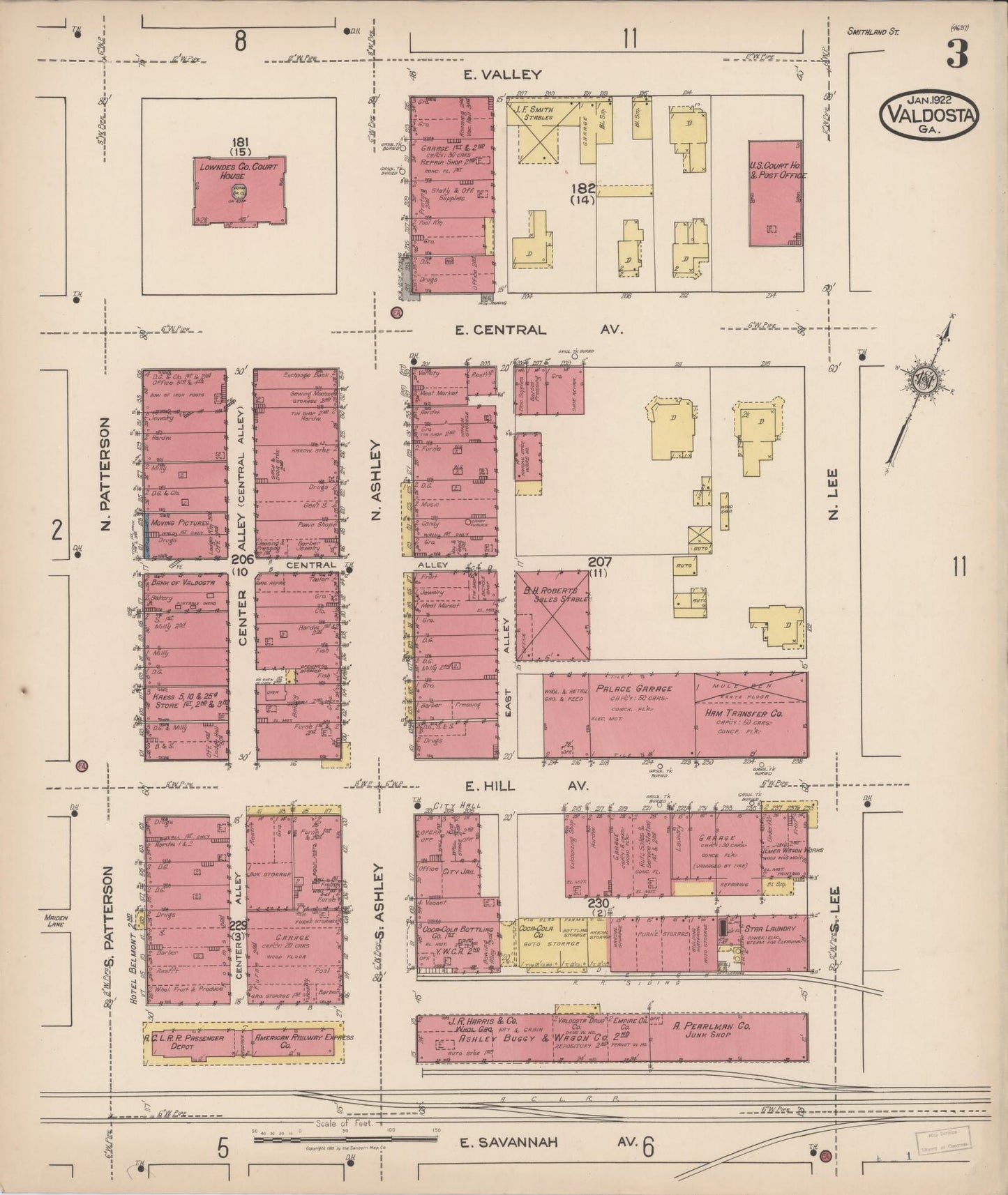 Sanborn Fire Insurance Map from Valdosta, Lowndes County, Georgia (1922), Sheet #0003 - Complete Map Set gallery image, historic Sanborn map, vintage wall art, Georgia Georgia