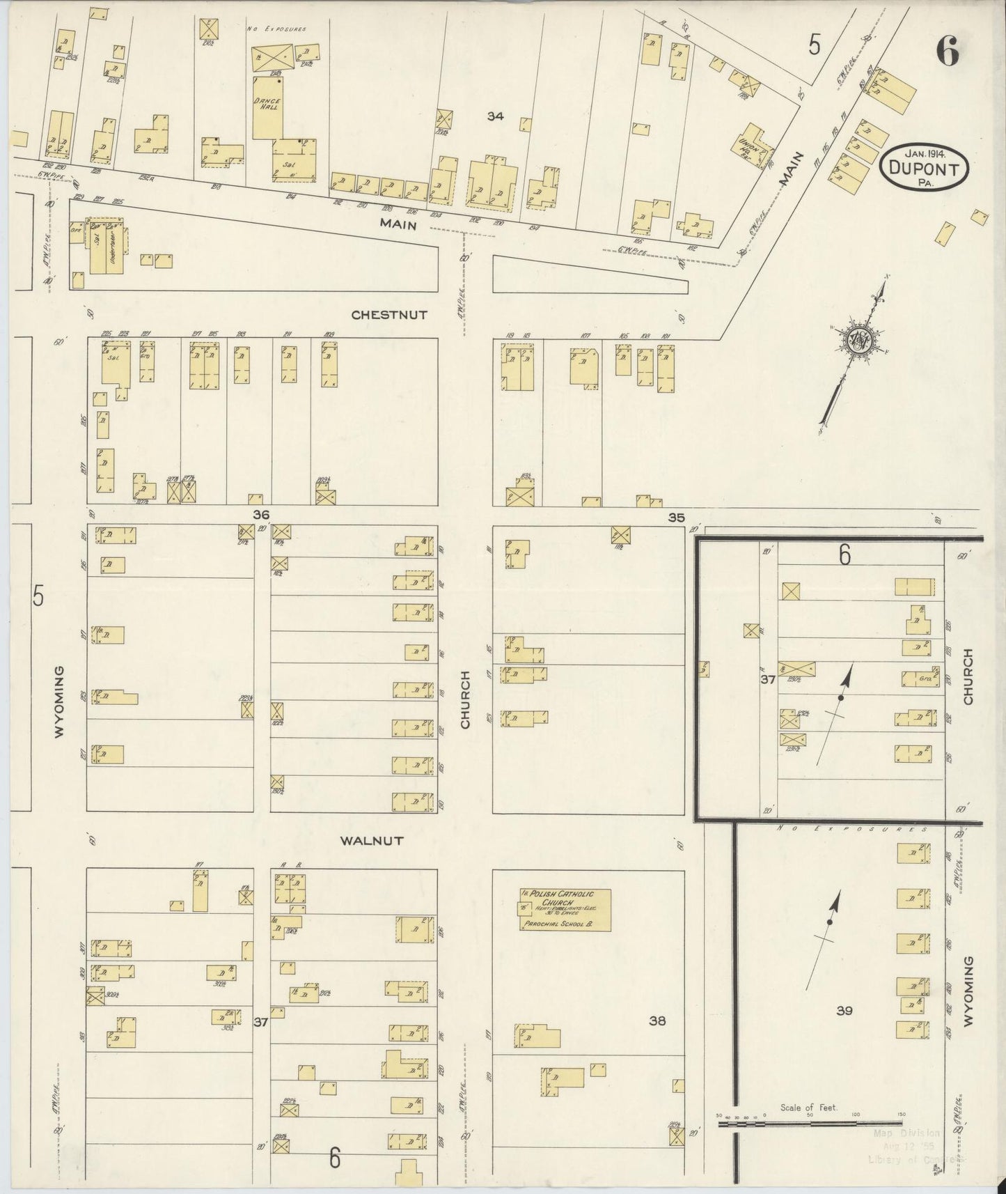 Sanborn Fire Insurance Map from Dupont, Luzerne County, Pennsylvania (1914), Sheet #0006 - Historic Sanborn Fire Insurance Map Print, vintage old map wall art, antique decor, genealogy gift, Pennsylvania Pennsylvania map