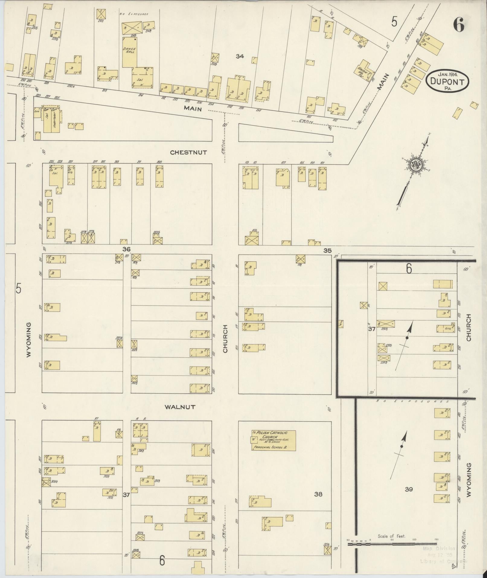Sanborn Fire Insurance Map from Dupont, Luzerne County, Pennsylvania (1914), Sheet #0006 - Historic Sanborn Fire Insurance Map Print, vintage old map wall art, antique decor, genealogy gift, Pennsylvania Pennsylvania map