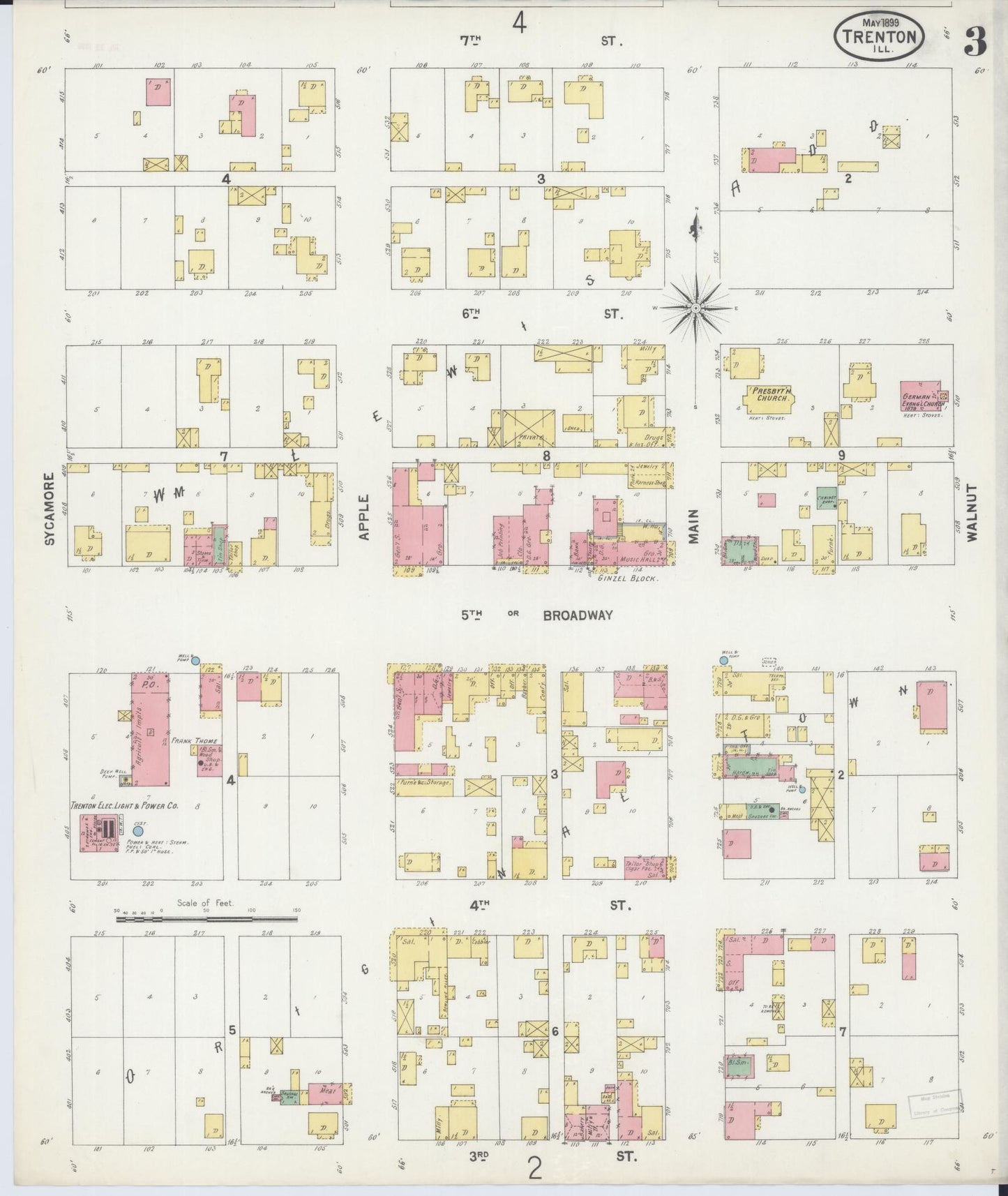 Sanborn Fire Insurance Map from Trenton, Clinton County, Illinois (1899), Sheet #0003 - Historic Sanborn Fire Insurance Map Print, vintage old map wall art, antique decor, genealogy gift, Illinois Illinois map