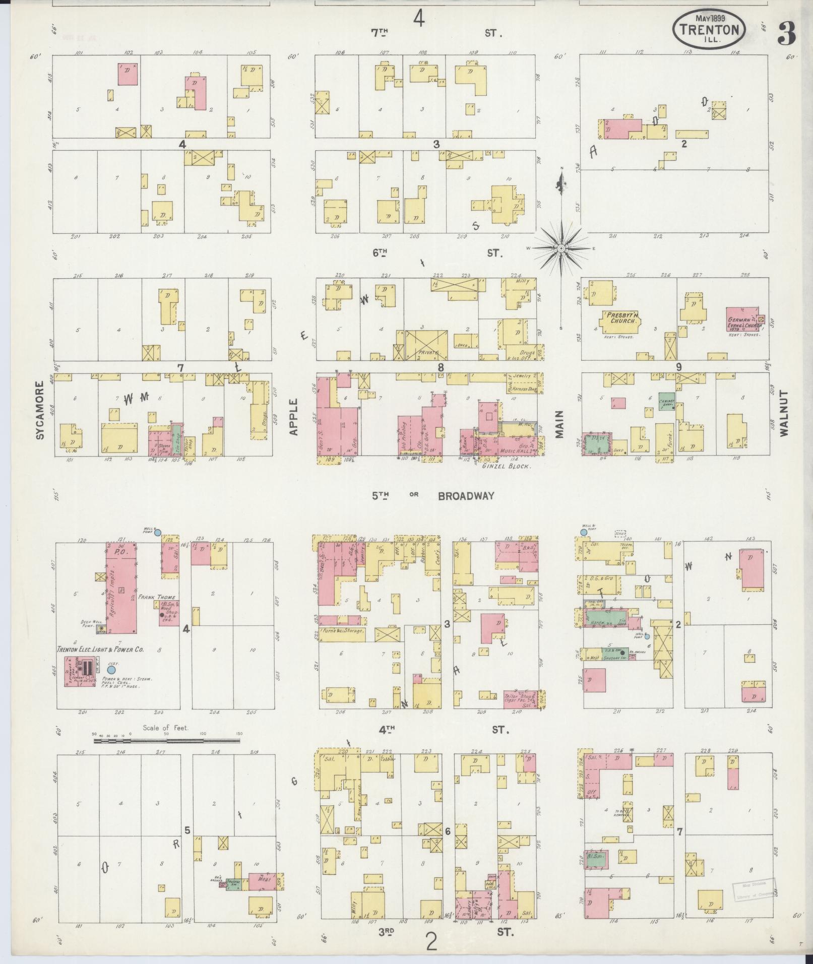 Sanborn Fire Insurance Map from Trenton, Clinton County, Illinois (1899), Sheet #0003 - Historic Sanborn Fire Insurance Map Print, vintage old map wall art, antique decor, genealogy gift, Illinois Illinois map