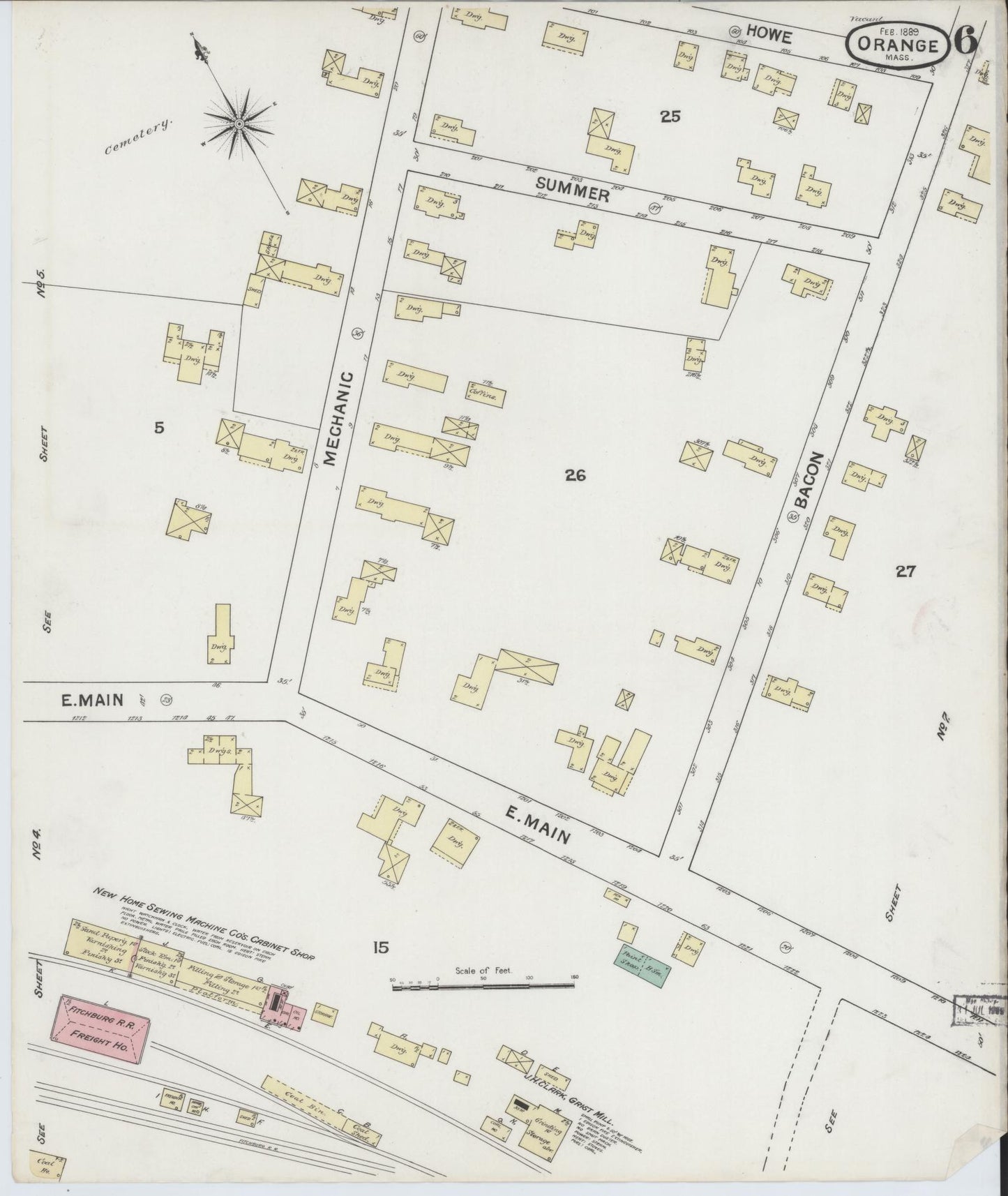 Sanborn Fire Insurance Map from Orange, Franklin County, Massachusetts (1889), Sheet #0006 - Historic Sanborn Fire Insurance Map Print, vintage old map wall art, antique decor, genealogy gift, Massachusetts Massachusetts map