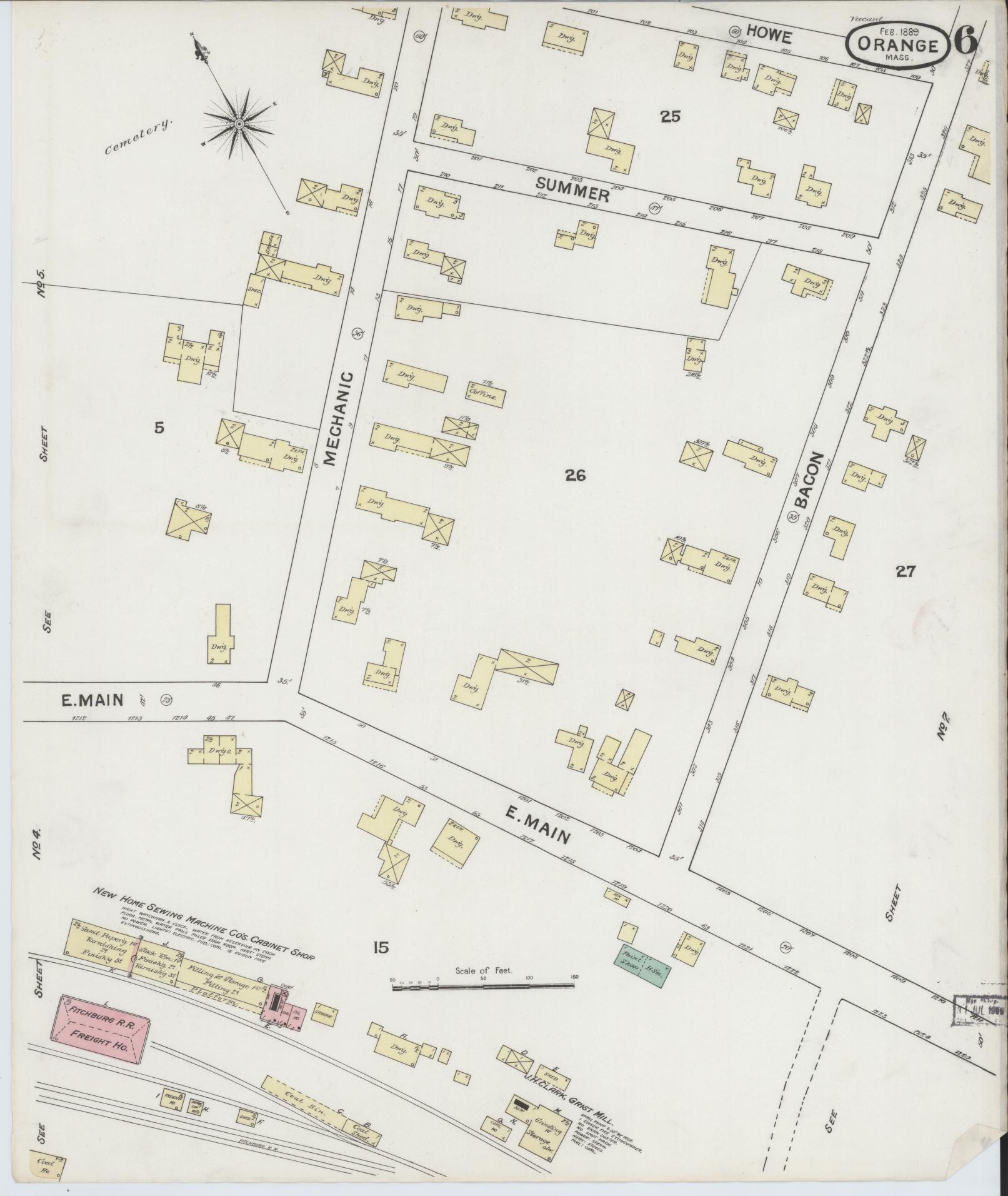 Sanborn Fire Insurance Map from Orange, Franklin County, Massachusetts (1889), Sheet #0006 - Historic Sanborn Fire Insurance Map Print, vintage old map wall art, antique decor, genealogy gift, Massachusetts Massachusetts map