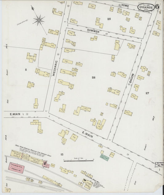 Sanborn Fire Insurance Map from Orange, Franklin County, Massachusetts (1889), Sheet #0006 - Historic Sanborn Fire Insurance Map Print, vintage old map wall art, antique decor, genealogy gift, Massachusetts Massachusetts map