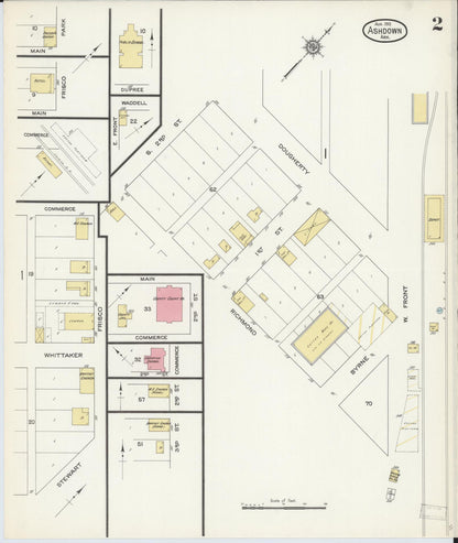 Sanborn Fire Insurance Map from Ashdown, Little River County, Arkansas (1913), Sheet #0002 - Complete Map Set gallery image, historic Sanborn map, vintage wall art, Arkansas Arkansas