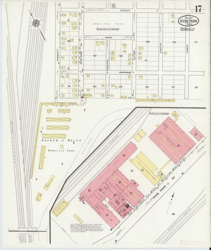 Sanborn Fire Insurance Map from Hyde Park, Norfolk County, Massachusetts (1917), Sheet #0017 - Complete Map Set gallery image, historic Sanborn map, vintage wall art, Massachusetts Massachusetts