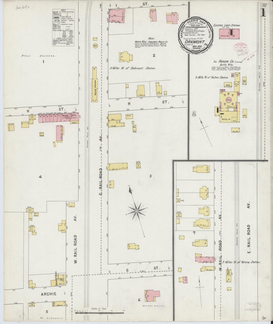 Sanborn Fire Insurance Map from Oakmont, Allegheny County, Pennsylvania (1895), Sheet #0001 - Historic Sanborn Fire Insurance Map Print, vintage old map wall art, antique decor, genealogy gift, Pennsylvania Pennsylvania map