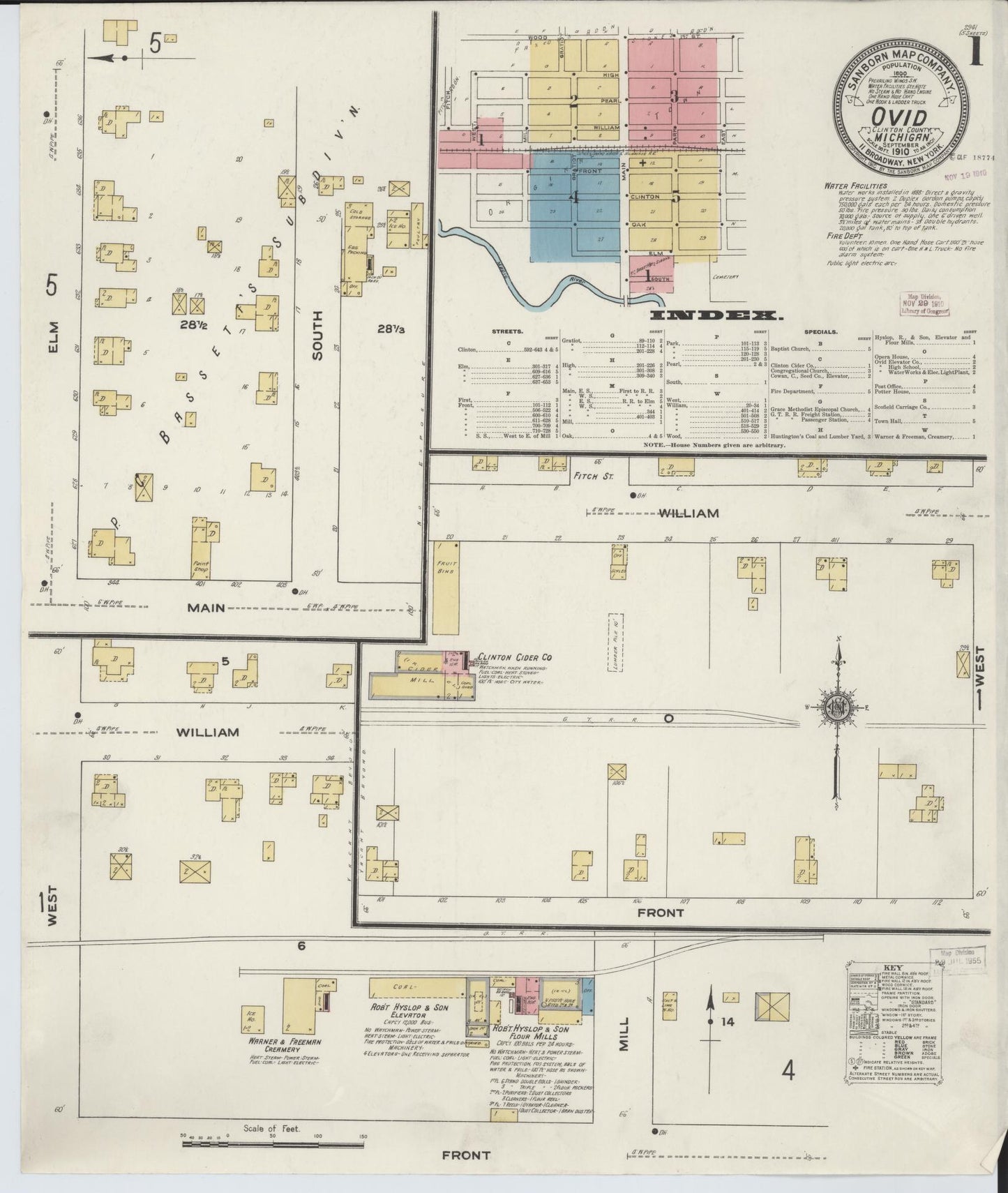 Sanborn Fire Insurance Map from Ovid, Clinton County, Michigan (1910), Sheet #0001 - Complete Map Set gallery image, historic Sanborn map, vintage wall art, Michigan Michigan