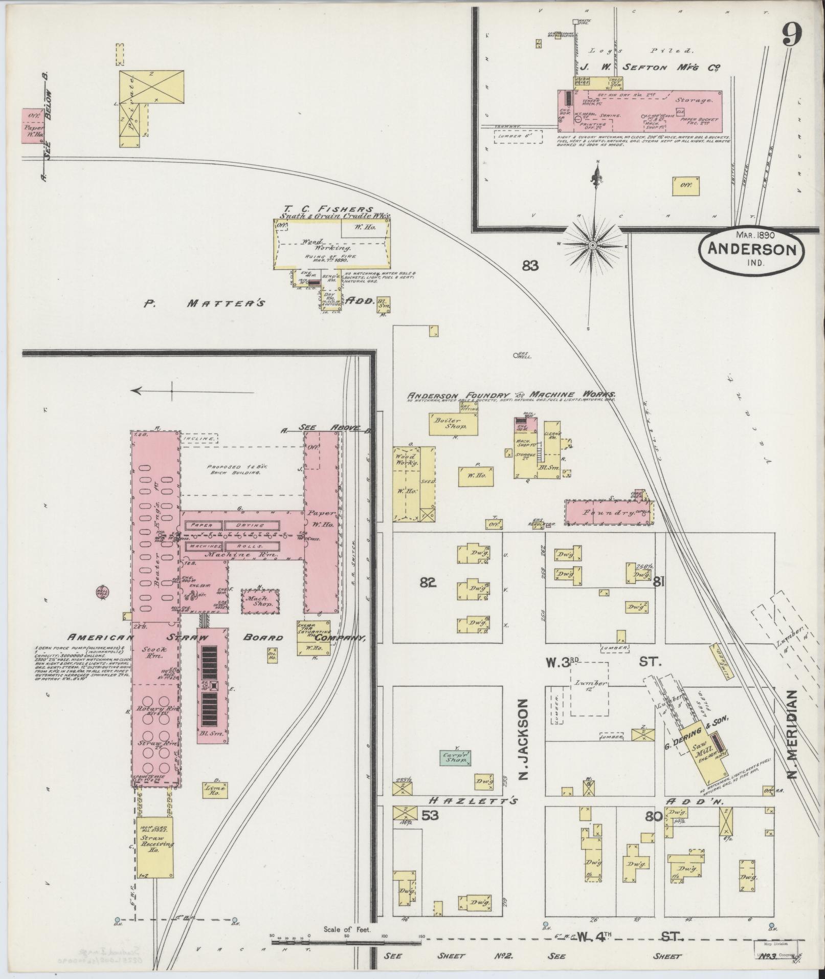 Sanborn Fire Insurance Map from Anderson, Madison County, Indiana (1890), Sheet #0009 - Complete Map Set gallery image, historic Sanborn map, vintage wall art, Indiana Indiana