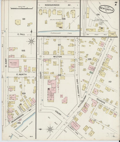 Sanborn Fire Insurance Map from New Castle, Lawrence County, Pennsylvania (1888), Sheet #0007 - Historic Sanborn Fire Insurance Map Print, vintage old map wall art, antique decor, genealogy gift, Pennsylvania Pennsylvania map