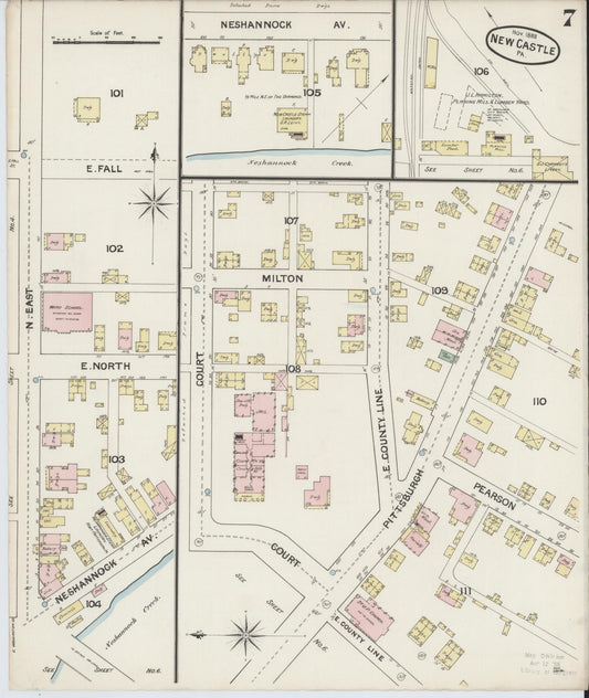 Sanborn Fire Insurance Map from New Castle, Lawrence County, Pennsylvania (1888), Sheet #0007 - Historic Sanborn Fire Insurance Map Print, vintage old map wall art, antique decor, genealogy gift, Pennsylvania Pennsylvania map