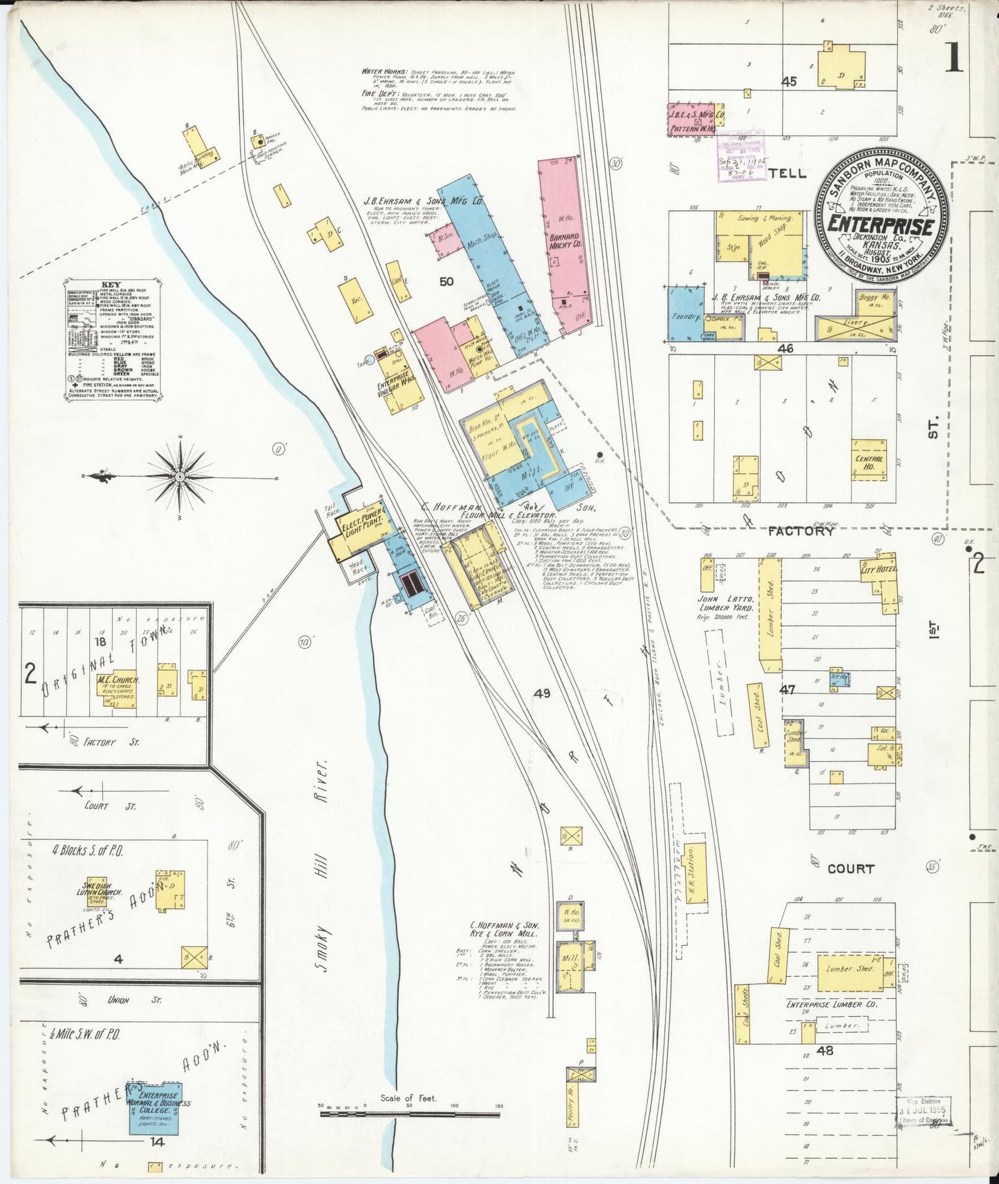 Sanborn Fire Insurance Map from Enterprise, Dickinson County, Kansas (1905), Sheet #0001 - Complete Map Set gallery image, historic Sanborn map, vintage wall art, Kansas Kansas