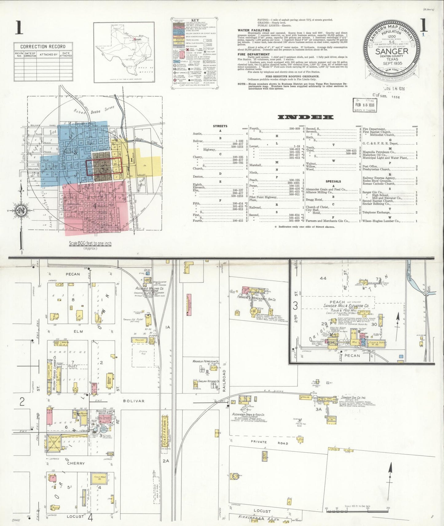 Sanborn Fire Insurance Map from Sanger, Denton County, Texas (1935), Sheet #0001 - Complete Map Set gallery image, historic Sanborn map, vintage wall art, Texas Texas