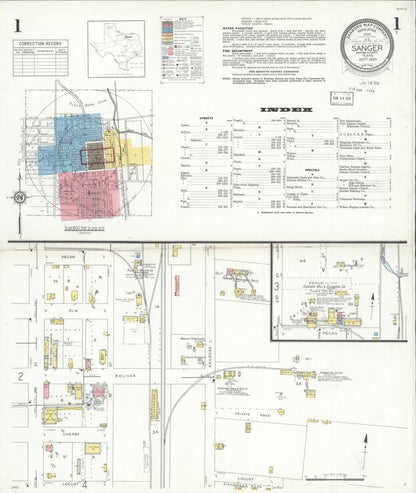 Sanborn Fire Insurance Map from Sanger, Denton County, Texas (1935), Sheet #0001 - Complete Map Set gallery image, historic Sanborn map, vintage wall art, Texas Texas