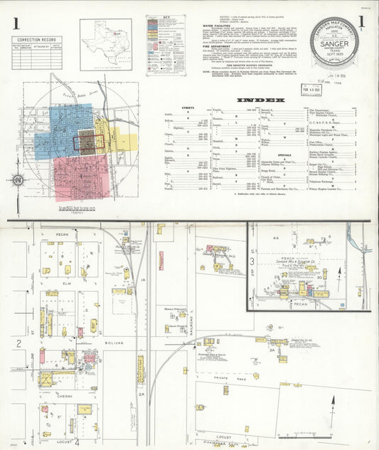 Sanborn Fire Insurance Map from Sanger, Denton County, Texas (1935), Sheet #0001 - Complete Map Set gallery image, historic Sanborn map, vintage wall art, Texas Texas
