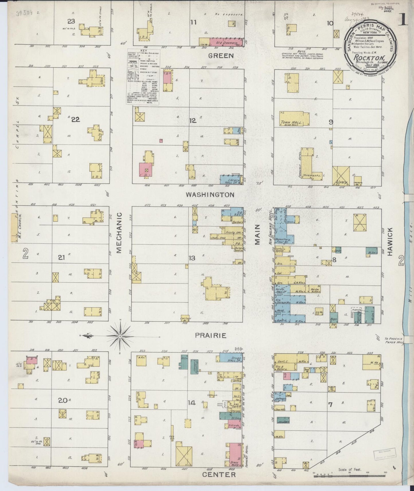 Sanborn Fire Insurance Map from Rockton, Winnebago County, Illinois (1893), Sheet #0001 - Complete Map Set gallery image, historic Sanborn map, vintage wall art, Illinois Illinois