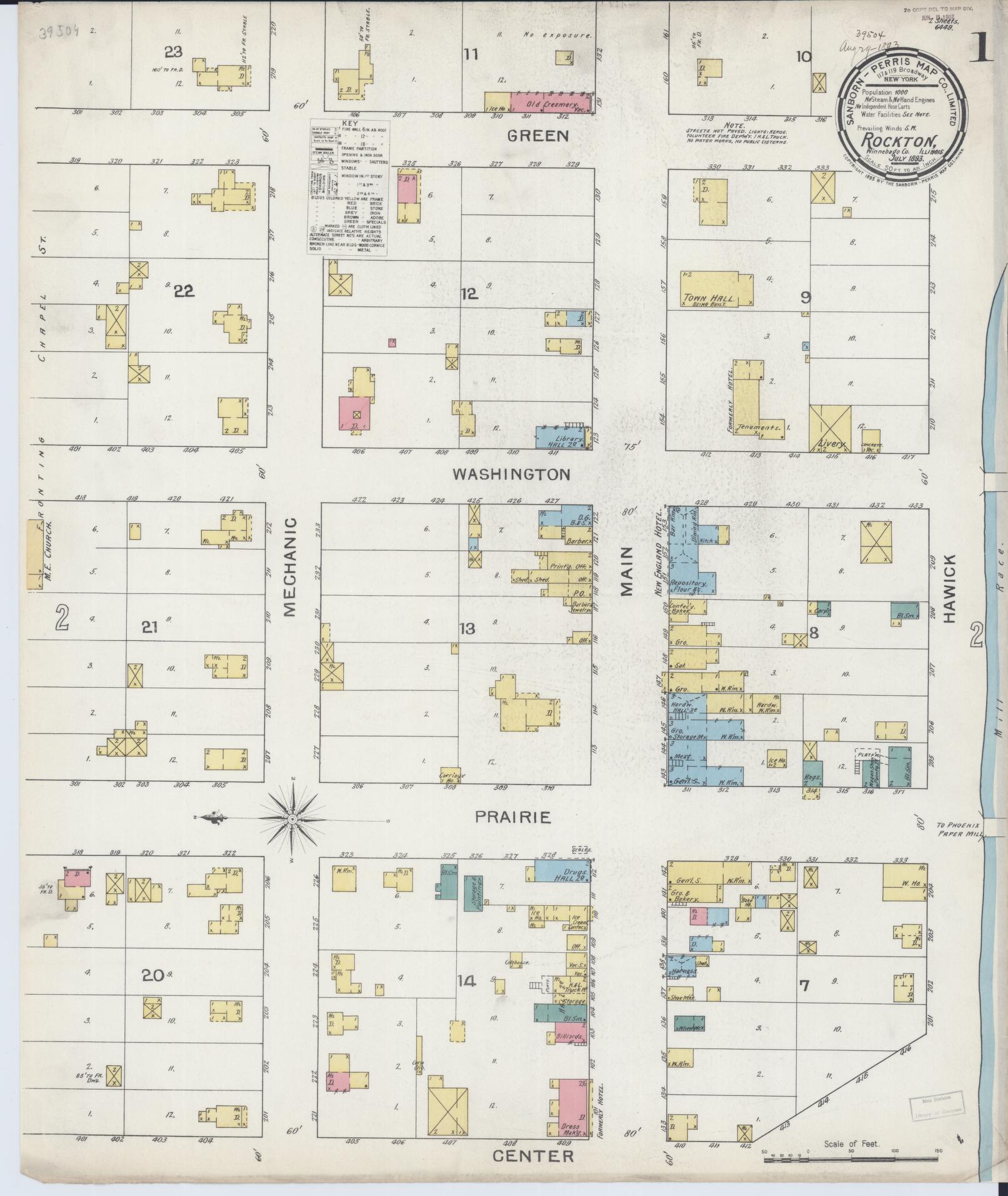 Sanborn Fire Insurance Map from Rockton, Winnebago County, Illinois (1893), Sheet #0001 - Complete Map Set gallery image, historic Sanborn map, vintage wall art, Illinois Illinois
