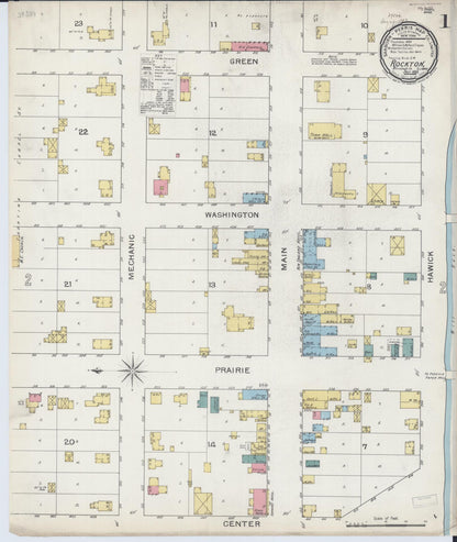 Sanborn Fire Insurance Map from Rockton, Winnebago County, Illinois (1893), Sheet #0001 - Complete Map Set gallery image, historic Sanborn map, vintage wall art, Illinois Illinois
