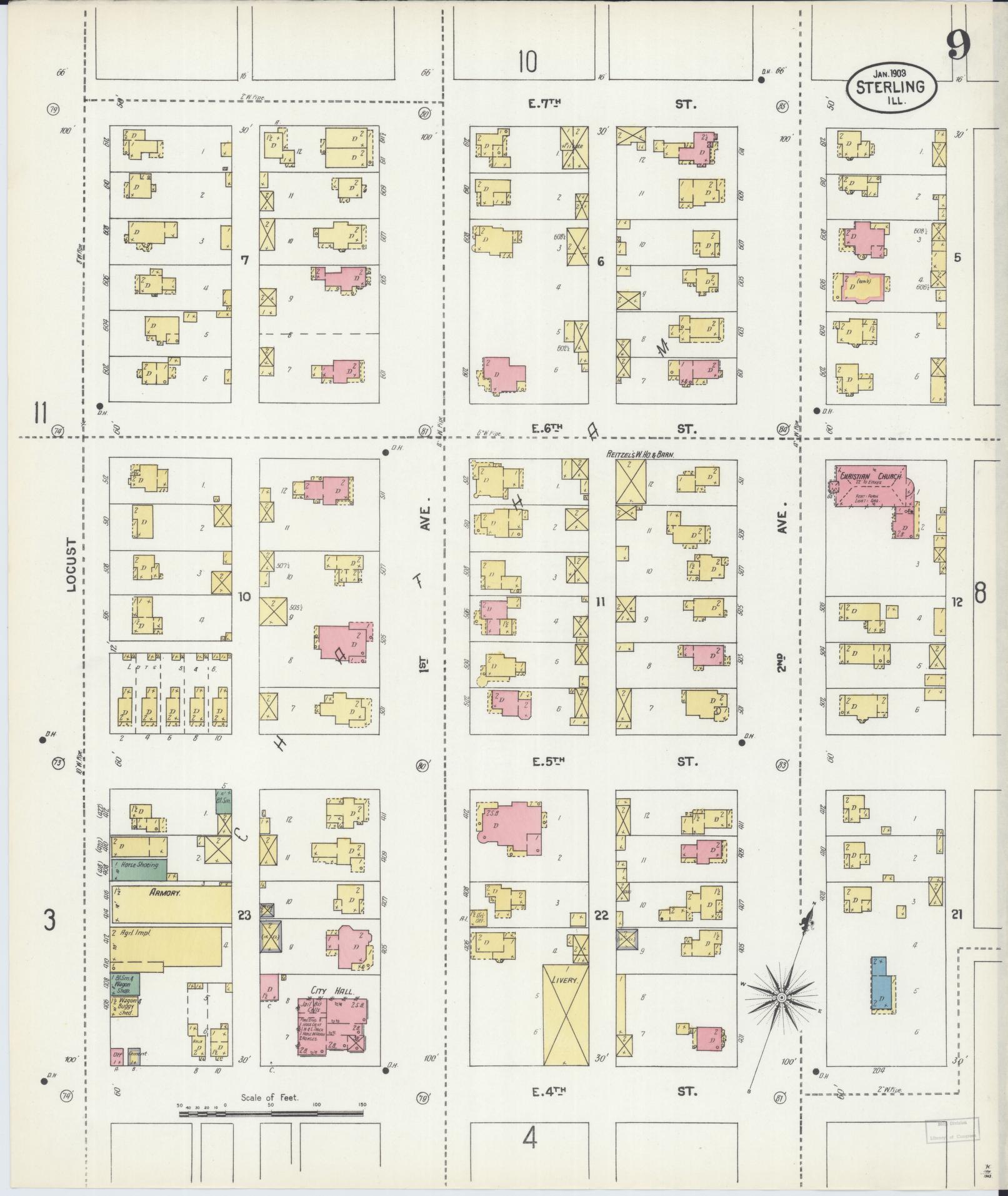 Sanborn Fire Insurance Map from Sterling, Whiteside County, Illinois (1903), Sheet #0009 - Complete Map Set gallery image, historic Sanborn map, vintage wall art, Illinois Illinois
