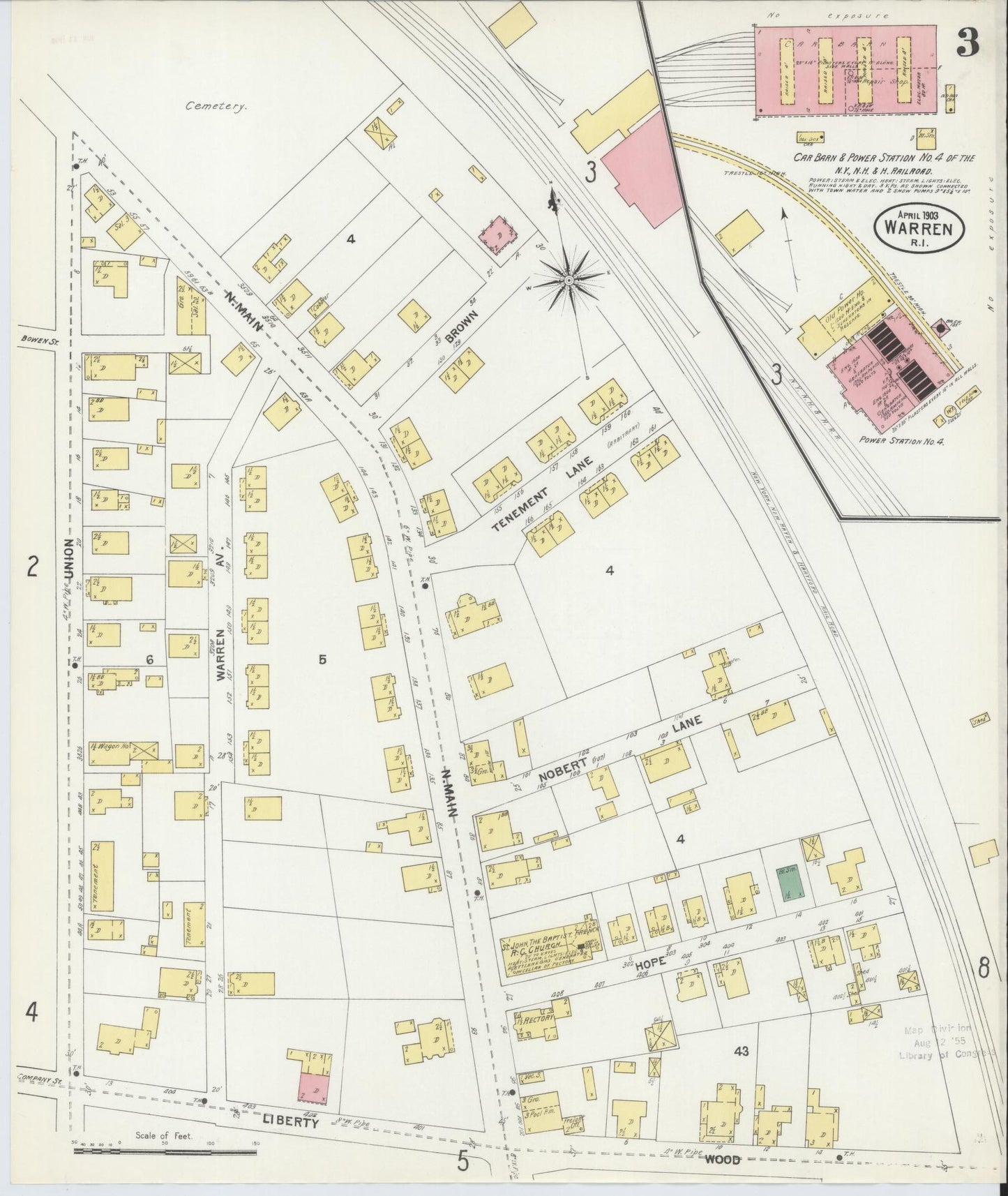 Sanborn Fire Insurance Map from Warren, Bristol County, Rhode Island (1903), Sheet #0003 - Historic Sanborn Fire Insurance Map Print, vintage old map wall art, antique decor, genealogy gift, Rhode Island Rhode Island map