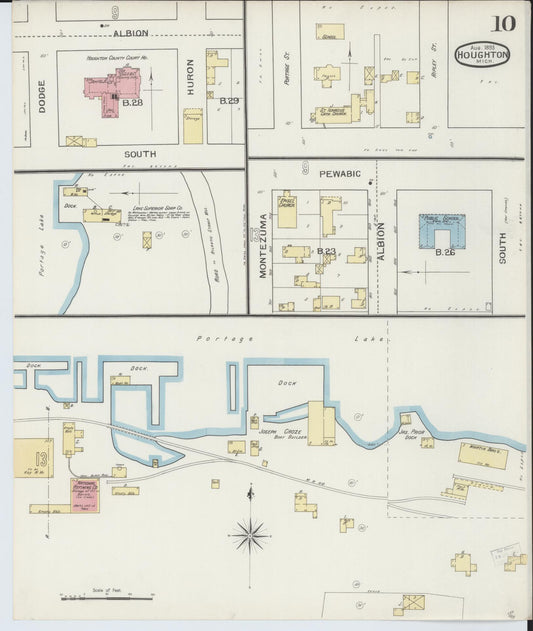 Sanborn Fire Insurance Map from Houghton, Houghton County, Michigan (1893), Sheet #0010 - Historic Sanborn Fire Insurance Map Print, vintage old map wall art, antique decor, genealogy gift, Michigan Michigan map