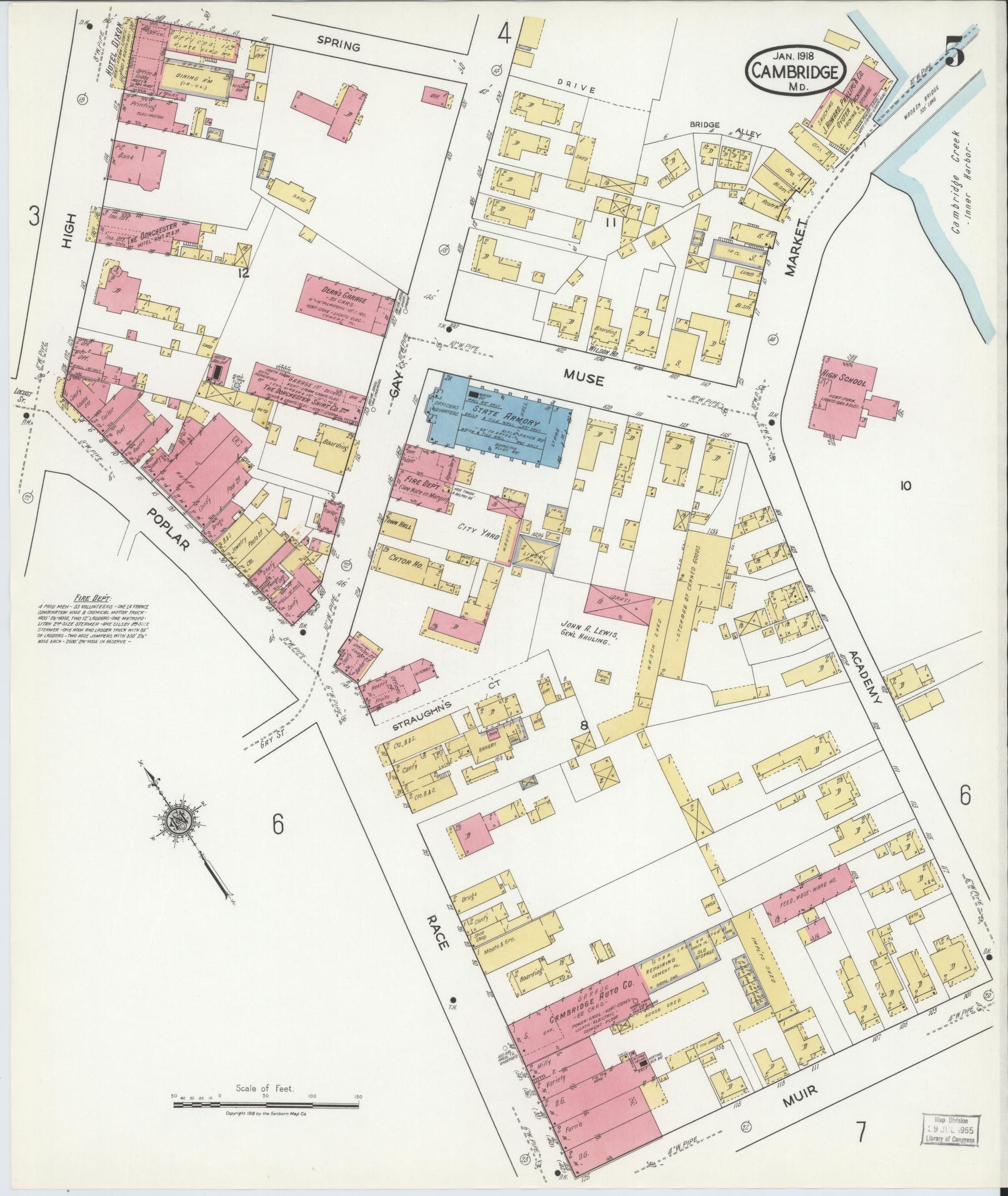 Dorchester, Maryland - 1918 - Sanborn Fire Insurance Map, Sheet #0005 - Historic Sanborn Fire Insurance Map Print, Dorchester Maryland 1918 0005 vintage old map wall art