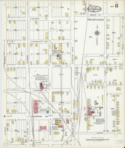 Sanborn Fire Insurance Map from Fitzgerald, Ben Hill County, Georgia (1921), Sheet #0008 - Complete Map Set gallery image, historic Sanborn map, vintage wall art, Georgia Georgia
