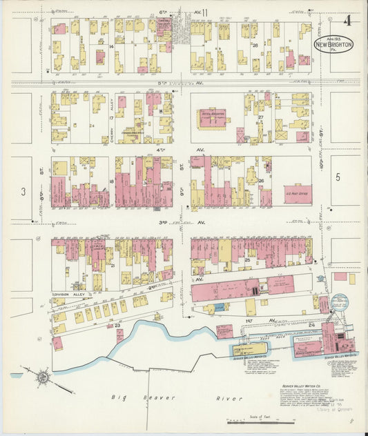 Sanborn Fire Insurance Map from New Brighton, Beaver County, Pennsylvania (1913), Sheet #0004 - Historic Sanborn Fire Insurance Map Print, vintage old map wall art, antique decor, genealogy gift, Pennsylvania Pennsylvania map