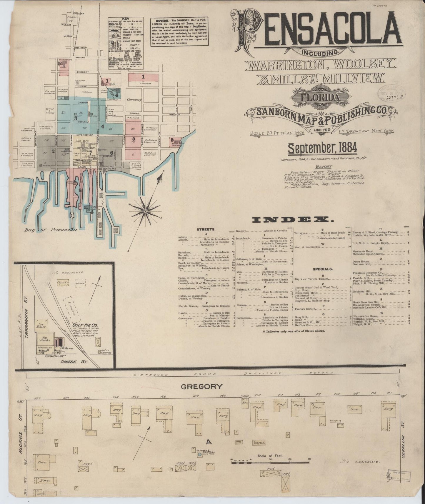 Sanborn Fire Insurance Map from Pensacola, Escambia County, Florida (1884), Sheet #0001 - Complete Map Set gallery image, historic Sanborn map, vintage wall art, Florida Florida