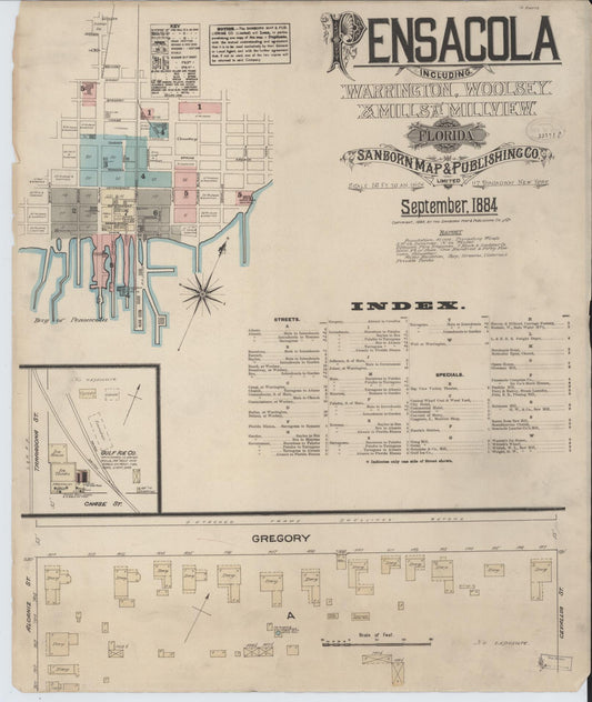 Sanborn Fire Insurance Map from Pensacola, Escambia County, Florida (1884), Sheet #0001 - Complete Map Set gallery image, historic Sanborn map, vintage wall art, Florida Florida