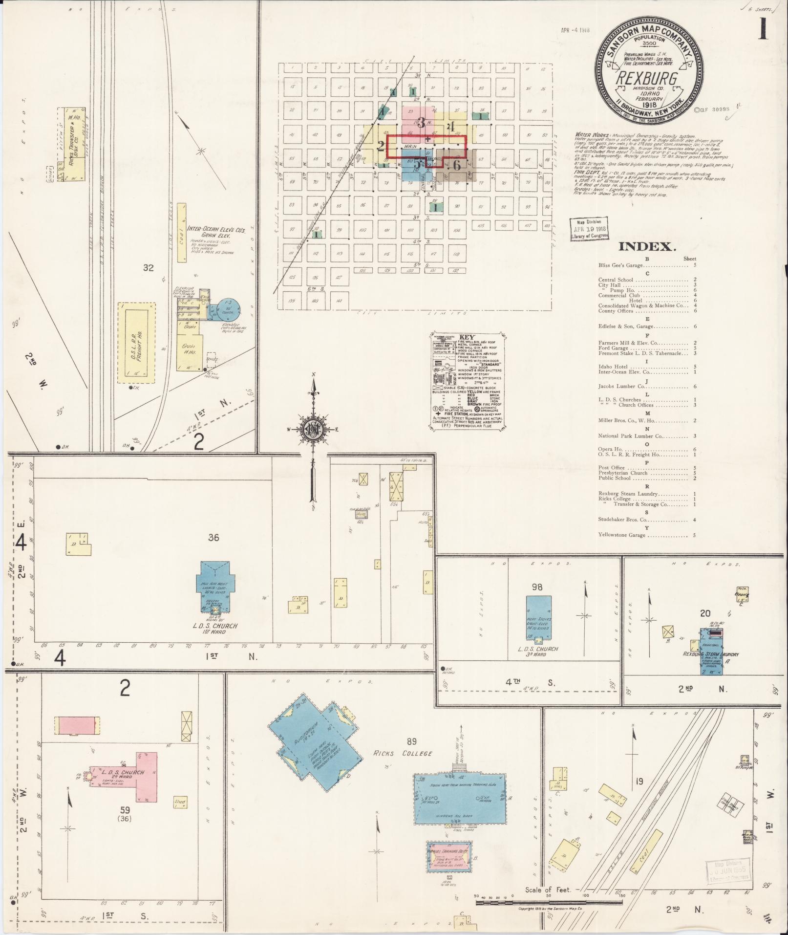 Sanborn Fire Insurance Map from Rexburg, Madison County, Idaho (1918), Sheet #0001 - Historic Sanborn Fire Insurance Map Print, vintage old map wall art, antique decor, genealogy gift, Idaho Idaho map