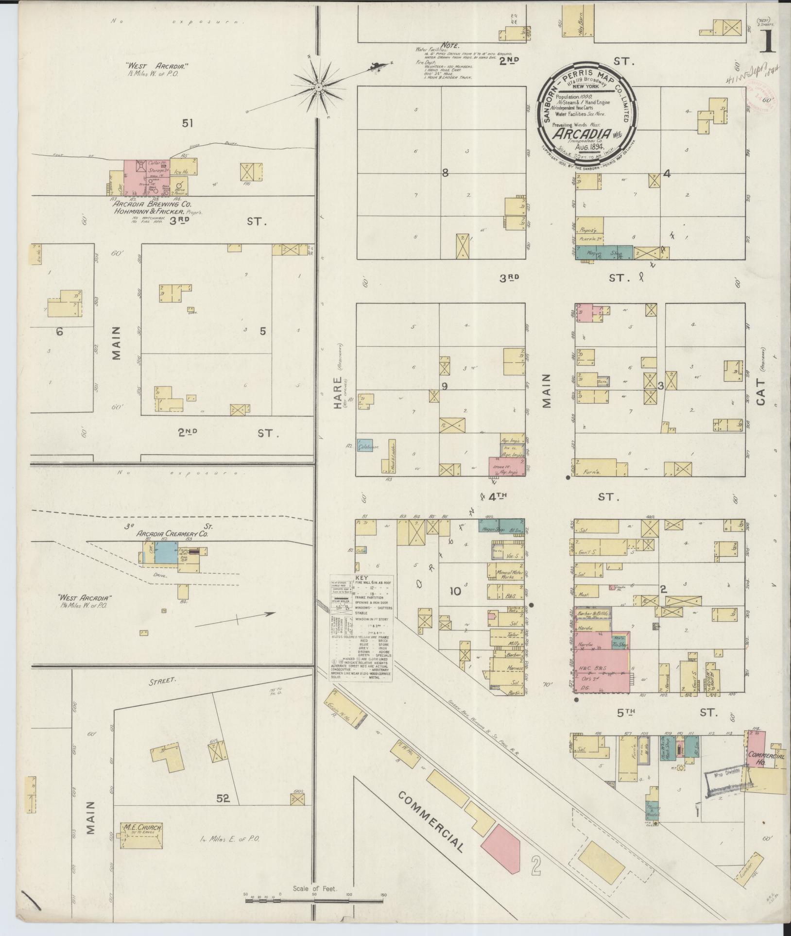 Sanborn Fire Insurance Map from Arcadia, Trempealeau County, Wisconsin (1894), Sheet #0001 - Complete Map Set gallery image, historic Sanborn map, vintage wall art, Wisconsin Wisconsin