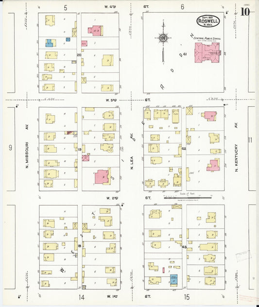 Sanborn Fire Insurance Map from Roswell, Chaves County, New Mexico (1921), Sheet #0010 - Historic Sanborn Fire Insurance Map Print, vintage old map wall art, antique decor, genealogy gift, New Mexico New Mexico map
