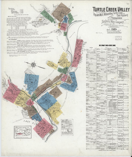 Sanborn Fire Insurance Map from Turtle Creek Valley, Allegheny County, Pennsylvania (1919), Sheet #0001 - Historic Sanborn Fire Insurance Map Print, vintage old map wall art, antique decor, genealogy gift, Pennsylvania Pennsylvania map