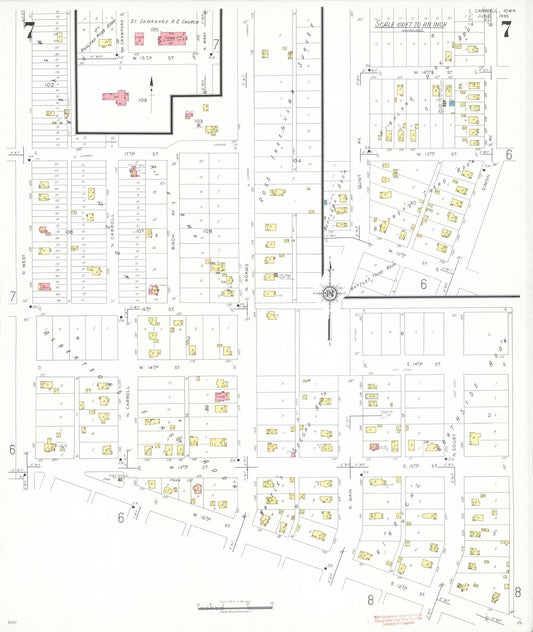Sanborn Fire Insurance Map from Carroll, Carroll County, Iowa (1935), Sheet #0007 - Historic Sanborn Fire Insurance Map Print, vintage old map wall art