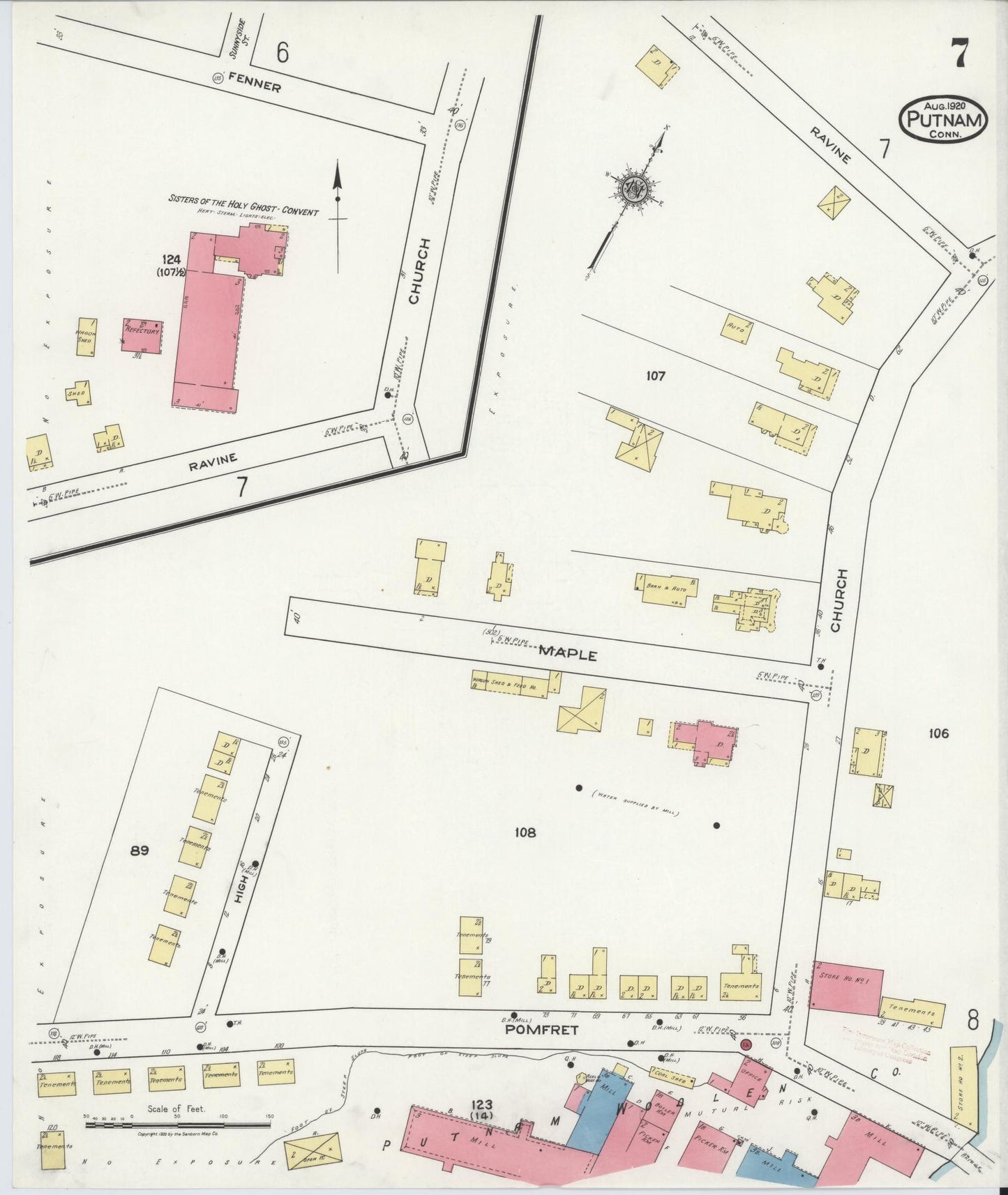 Sanborn Fire Insurance Map from Putnam, Windham County, Connecticut (1920), Sheet #0007 - Complete Map Set gallery image, historic Sanborn map, vintage wall art, Connecticut Connecticut
