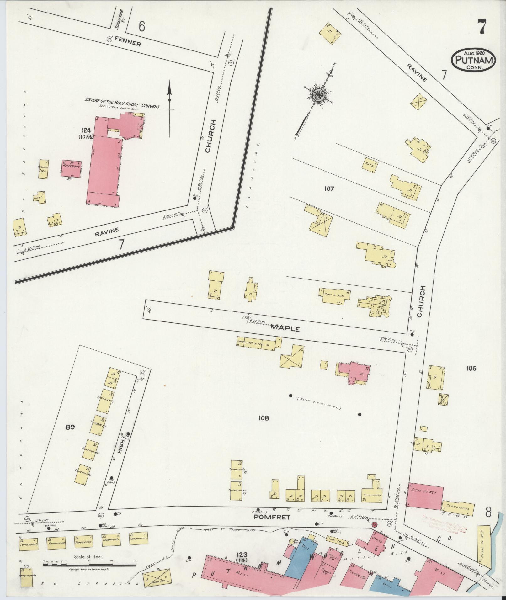 Sanborn Fire Insurance Map from Putnam, Windham County, Connecticut (1920), Sheet #0007 - Complete Map Set gallery image, historic Sanborn map, vintage wall art, Connecticut Connecticut