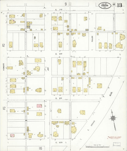 Sanborn Fire Insurance Map from Corona, Riverside County, California (1911), Sheet #0013 - Historic Sanborn Fire Insurance Map Print, vintage old map wall art, antique decor, genealogy gift, California California map