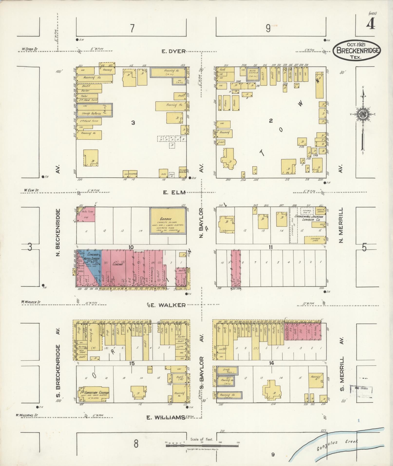 Sanborn Fire Insurance Map from Breckenridge, Stephens County, Texas (1921), Sheet #0004 - Historic Sanborn Fire Insurance Map Print, vintage old map wall art, antique decor, genealogy gift, Texas Texas map