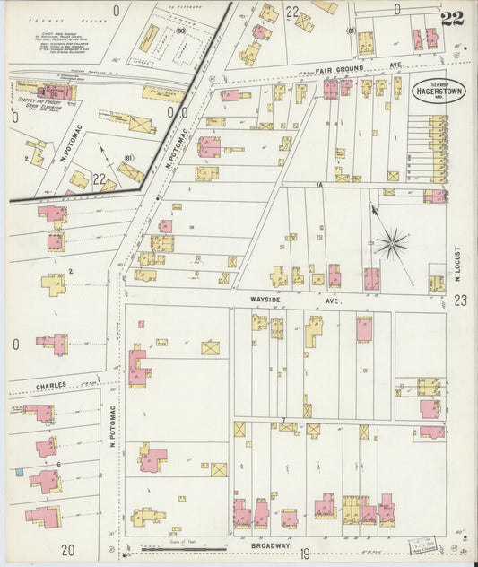 Sanborn Fire Insurance Map from Hagerstown, Washington County, Maryland (1897), Sheet #0022 - Historic Sanborn Fire Insurance Map Print, vintage old map wall art, antique decor, genealogy gift, Maryland Maryland map