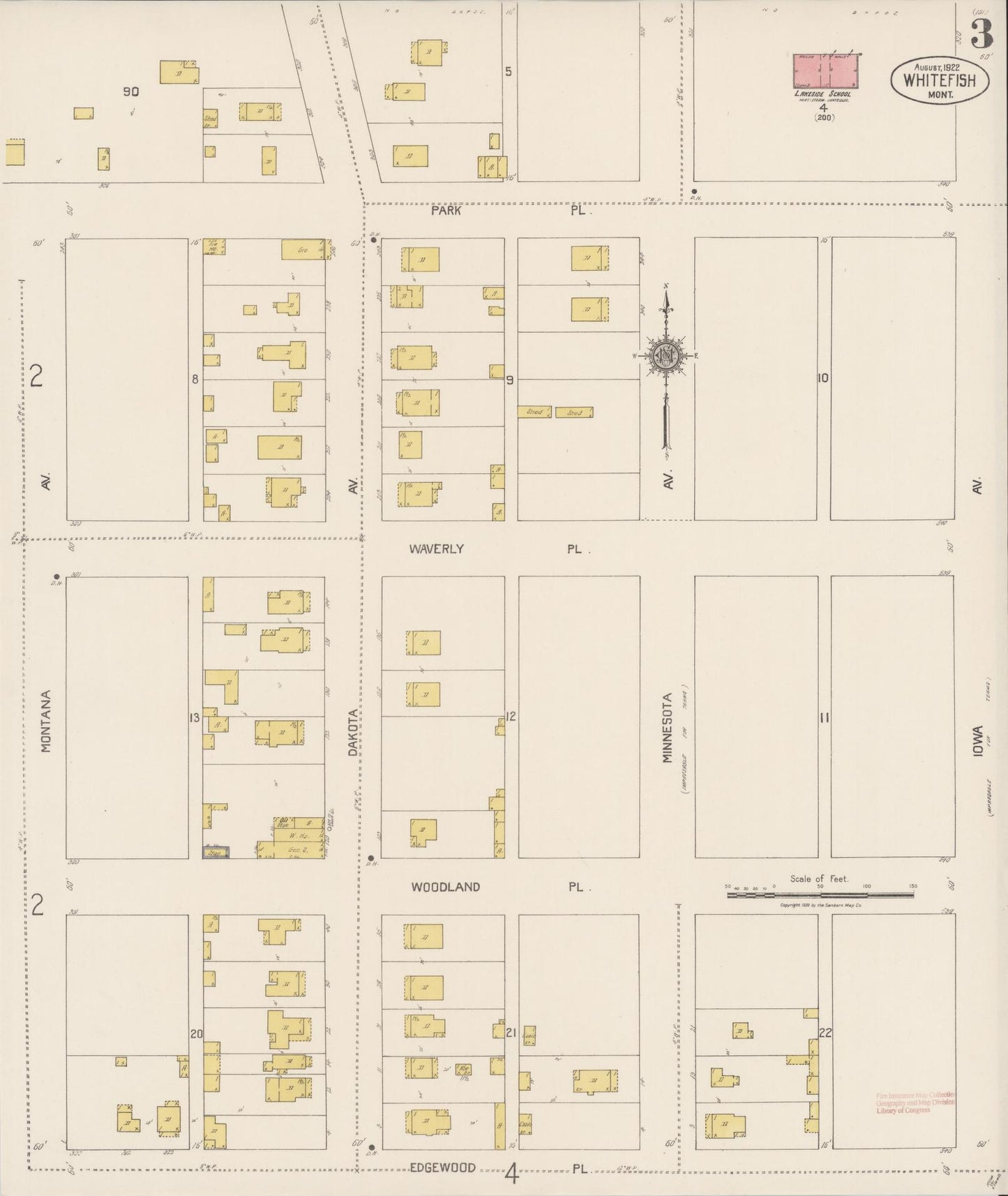 Sanborn Fire Insurance Map from Whitefish, Flathead County, Montana (1922), Sheet #0003 - Historic Sanborn Fire Insurance Map Print, vintage old map wall art, antique decor, genealogy gift, Montana Montana map