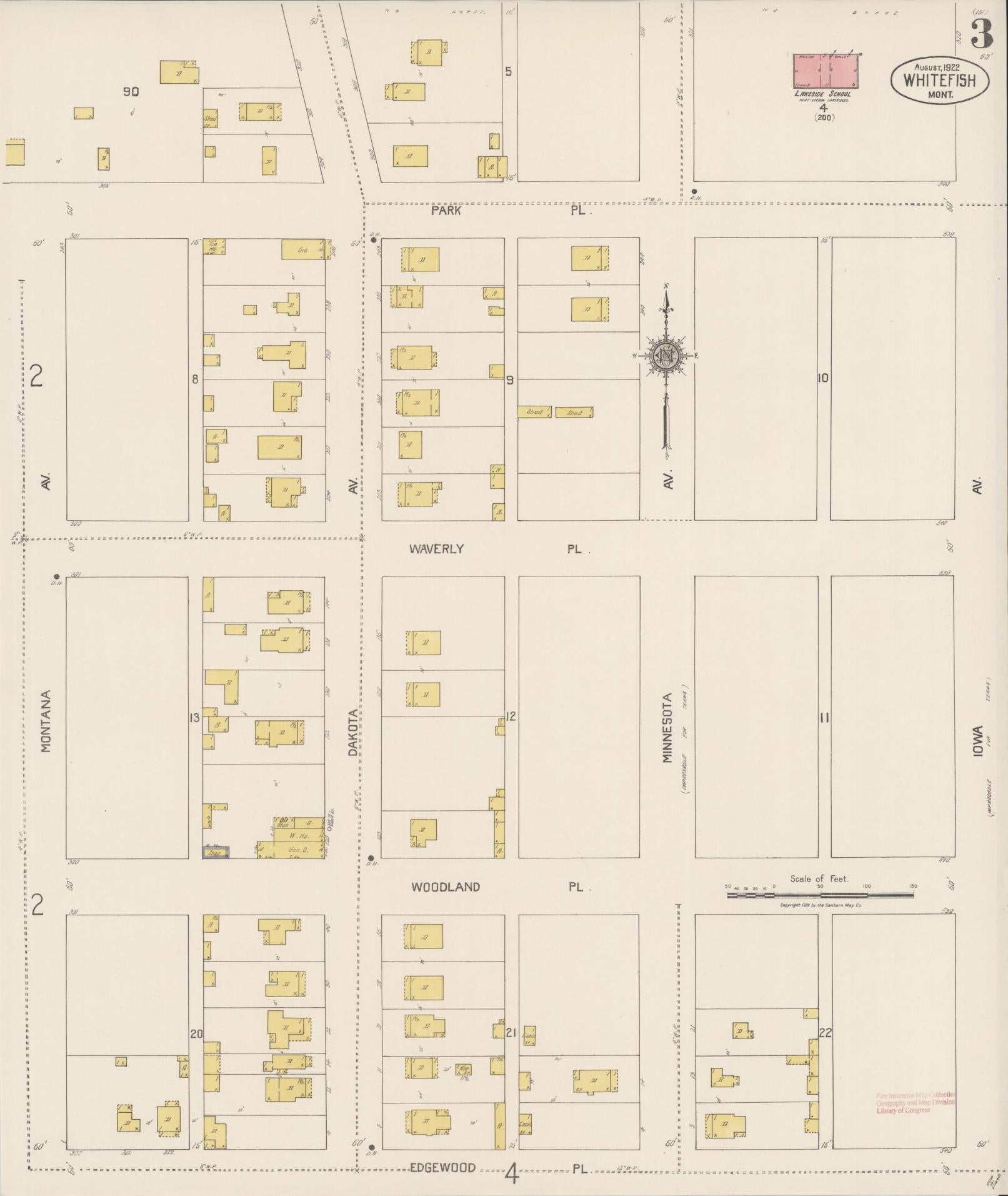 Sanborn Fire Insurance Map from Whitefish, Flathead County, Montana (1922), Sheet #0003 - Historic Sanborn Fire Insurance Map Print, vintage old map wall art, antique decor, genealogy gift, Montana Montana map