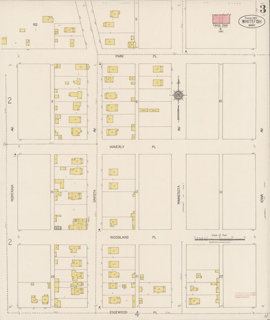 Sanborn Fire Insurance Map from Whitefish, Flathead County, Montana (1922), Sheet #0003 - Historic Sanborn Fire Insurance Map Print, vintage old map wall art, antique decor, genealogy gift, Montana Montana map