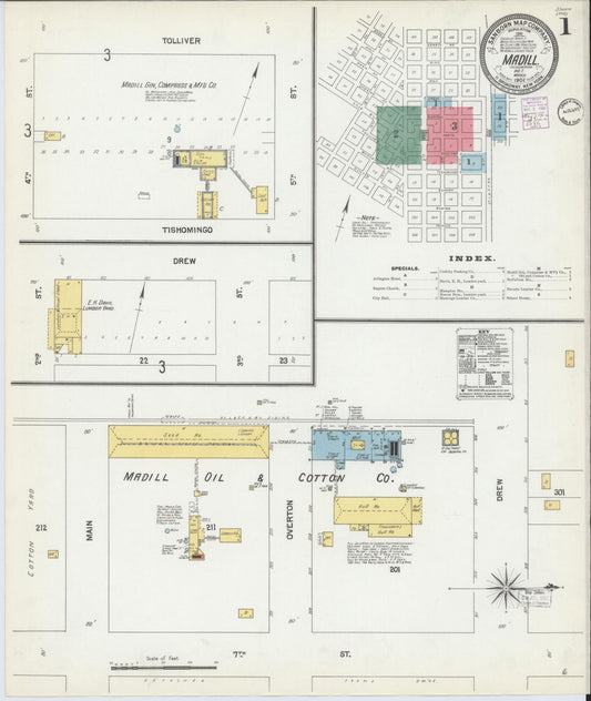 Sanborn Fire Insurance Map from Madill, Marshall County, Oklahoma (1902), Sheet #0001 - Complete Map Set gallery image, historic Sanborn map, vintage wall art, Oklahoma Oklahoma