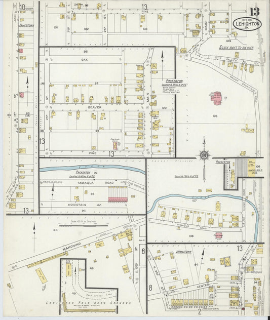 Sanborn Fire Insurance Map from Lehighton, Carbon County, Pennsylvania (1915), Sheet #0013 - Historic Sanborn Fire Insurance Map Print, vintage old map wall art, antique decor, genealogy gift, Pennsylvania Pennsylvania map